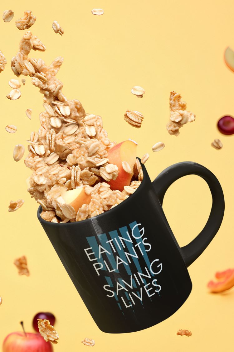 Glossy ceramic mug featuring a plant-based lifestyle message