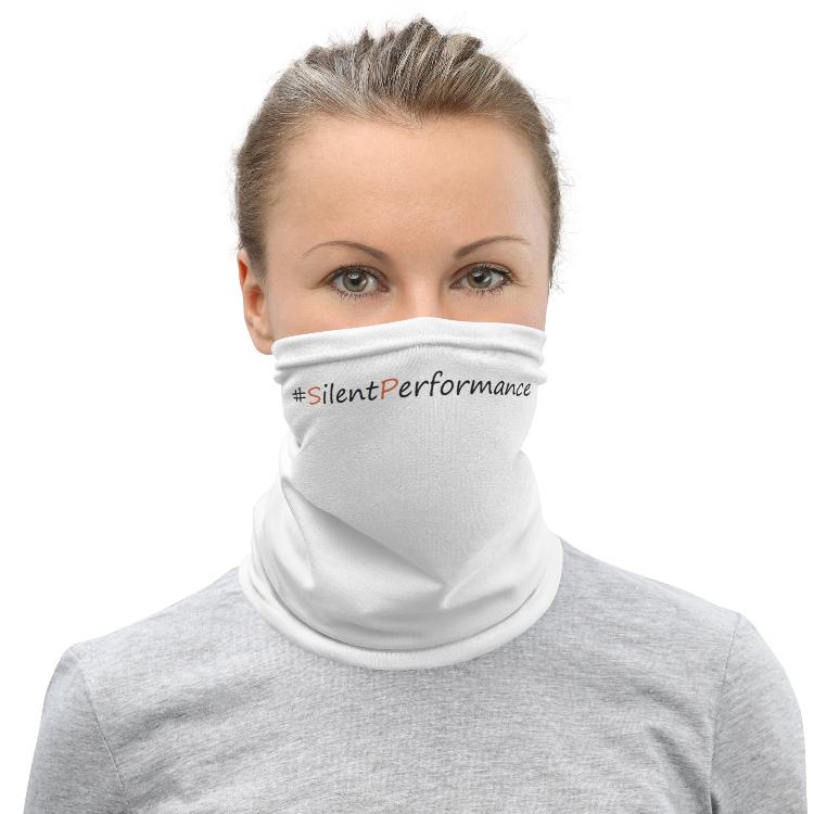 Vegetizer neck gaiter featuring #SilentPerformance for animal rights and species equality