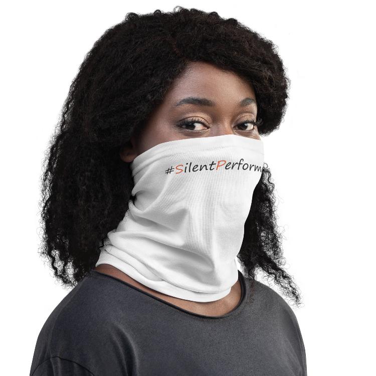 Vegetizer neck gaiter featuring #SilentPerformance for animal rights and species equality