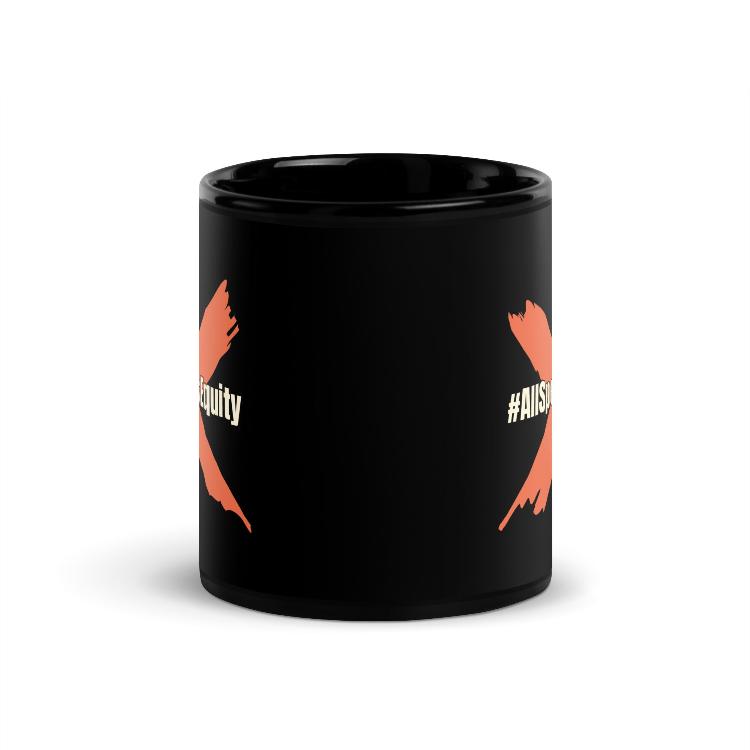 Black glossy mug with the slogan "#AllSpeciesEquity" promoting animal rights