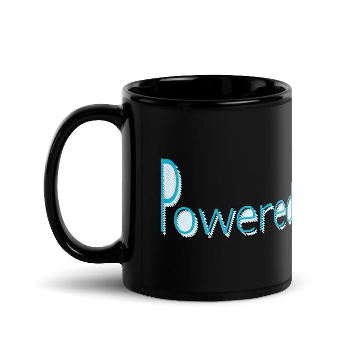 Glossy mug with "Powered by Plants" slogan for promoting a plant-based lifestyle