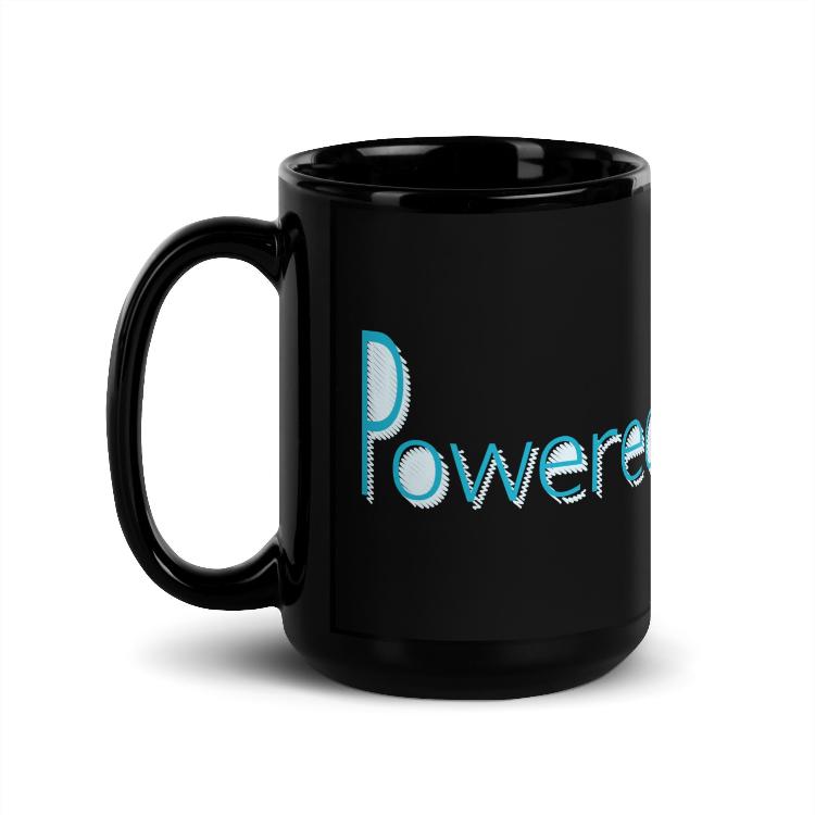 Glossy mug with "Powered by Plants" slogan for promoting a plant-based lifestyle