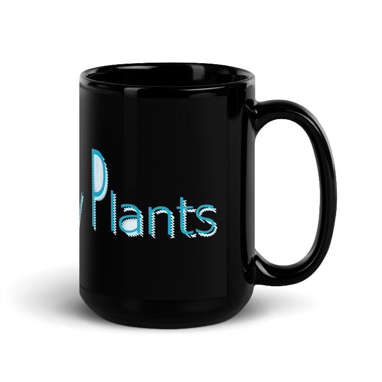 Glossy mug with "Powered by Plants" slogan for promoting a plant-based lifestyle