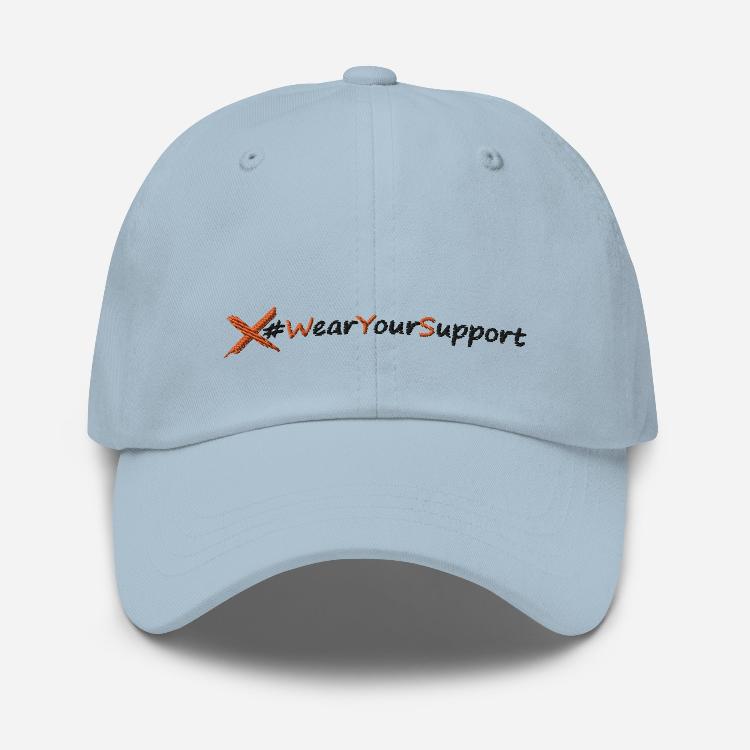 Dad hat with #WearYourSupport embroidery and unity symbol on back