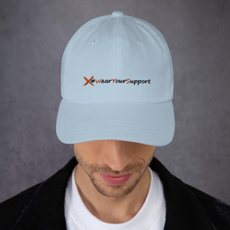 Dad hat with #WearYourSupport embroidery and unity symbol on back