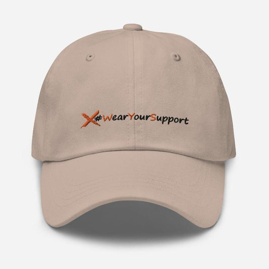 Dad hat with #WearYourSupport embroidery and unity symbol on back