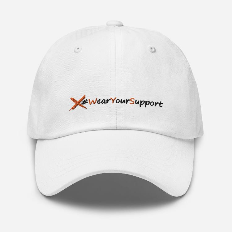 Dad hat with #WearYourSupport embroidery and unity symbol on back