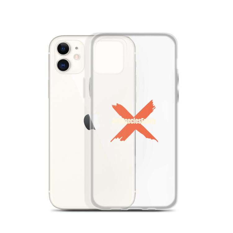 Clear iPhone case, All Species Equity, animal rights, species equality, flexible sides, polycarbonate back, scratch protection, wireless charging, ethical accessories