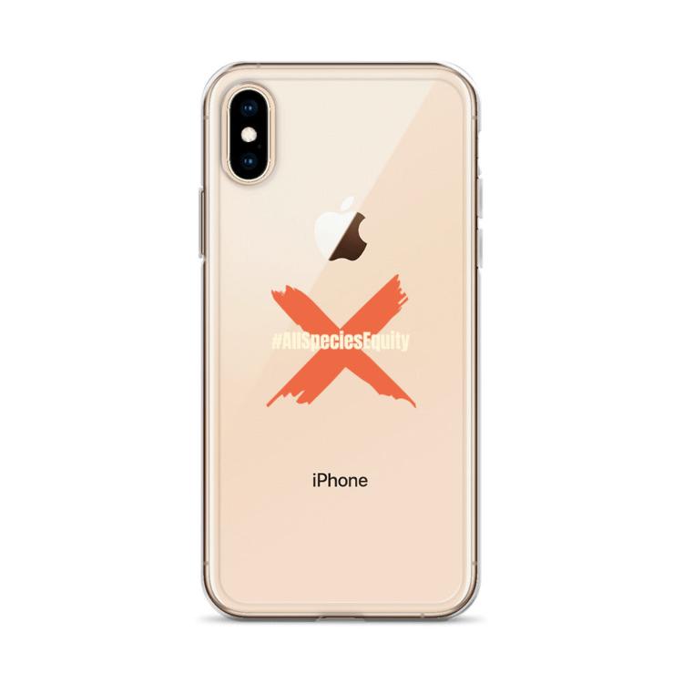 Clear iPhone case, All Species Equity, animal rights, species equality, flexible sides, polycarbonate back, scratch protection, wireless charging, ethical accessories