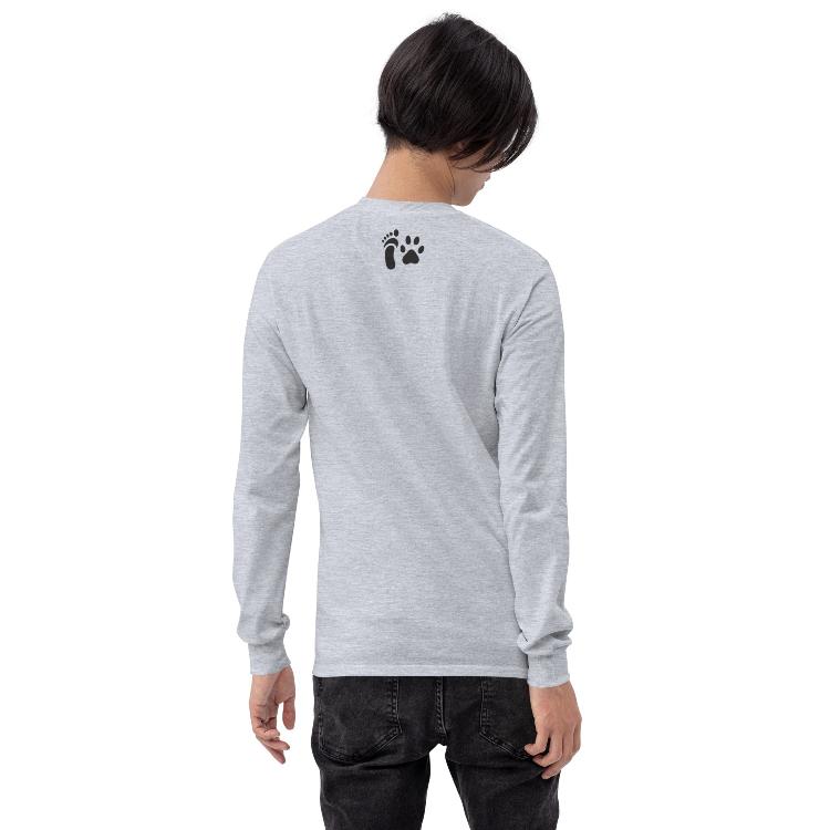 Grey long sleeve shirt with #AllSpeciesEquity emblem and paw prints