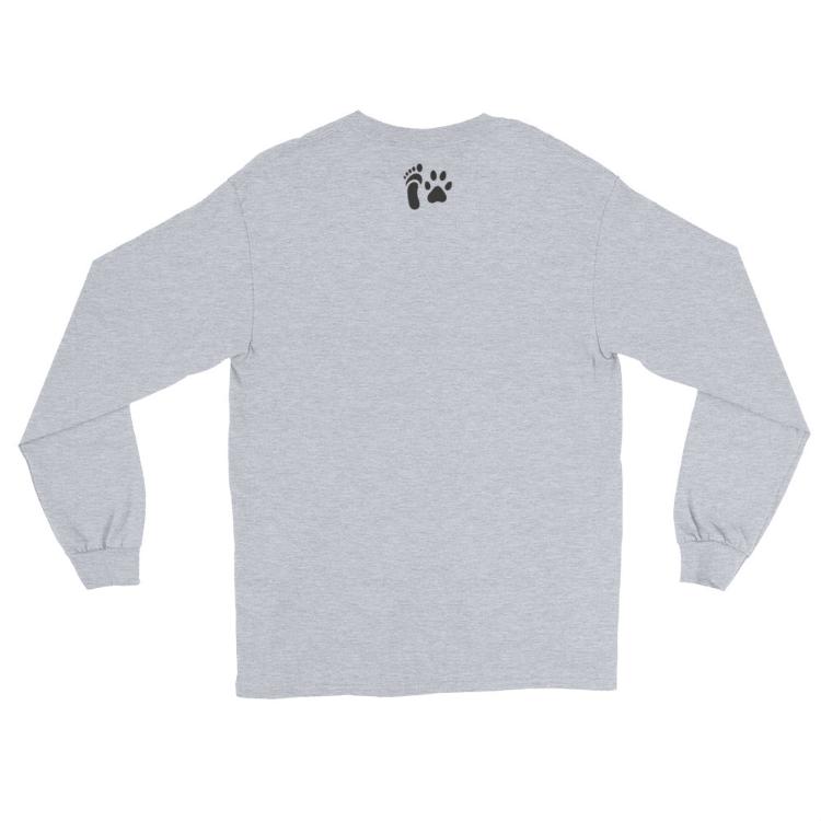 Grey long sleeve shirt with #AllSpeciesEquity emblem and paw prints