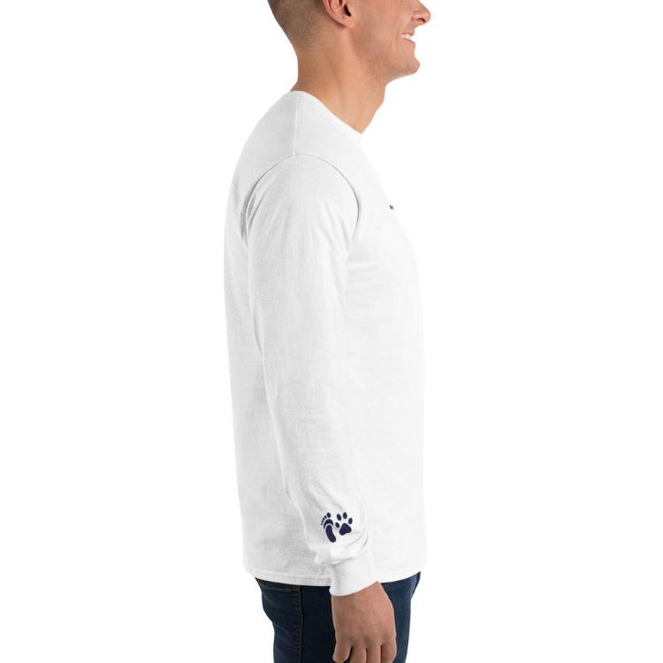 Stylish long sleeve shirt with #MeatlessForAMonth embroidery and animal paw prints