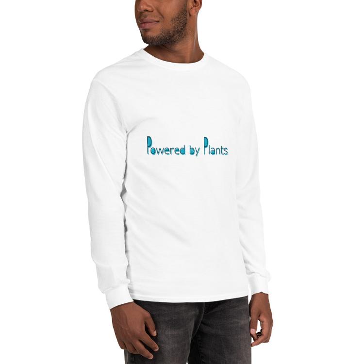 Long sleeve shirt with "Powered by Plants" slogan and animal prints