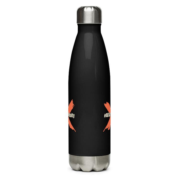 Stainless steel water bottle, #AllSpeciesEquity symbol, double-wall insulated, leak-proof, eco-friendly, animal rights campaign, glossy finish, vegan hydration accessory, sustainable drinkware, 17-ounce