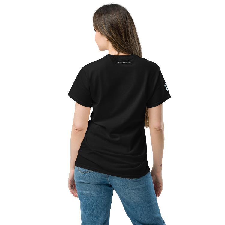 Classic cotton tee with 'Living Meat-Free and Loving It' slogan, promoting plant-based living