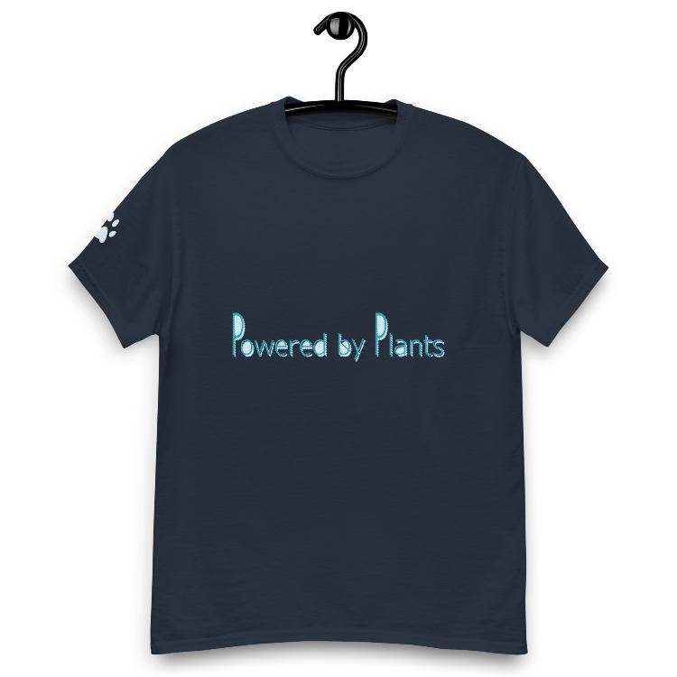 Classic cotton tee with 'Powered by Plants' slogan promoting a plant-based lifestyle