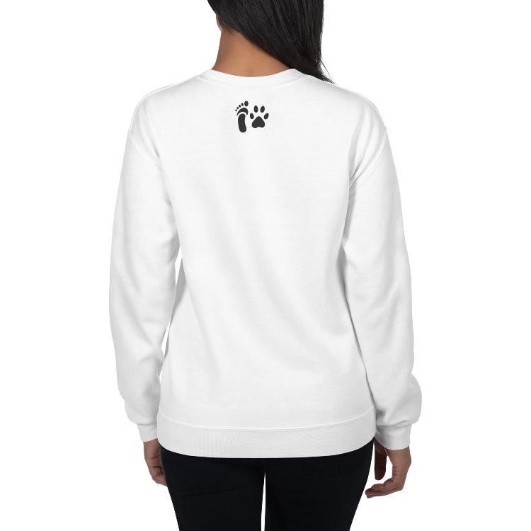 Vegetizer Unisex Sweatshirt featuring #AllSpeciesEquity logo, human foot and animal paw prints, symbolizing unity and equality for all species