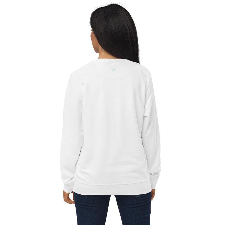 Organic unisex sweatshirt with #MeatlessForAMonth embroidery, human foot and animal paw design, eco-friendly, soft, plant-based lifestyle, sustainable fashion, animal rights advocacy