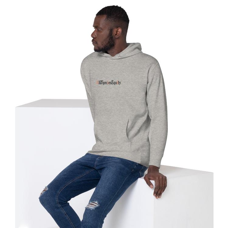 Unisex hoodie with #AllSpeciesEquity prints, promoting animal rights and equality