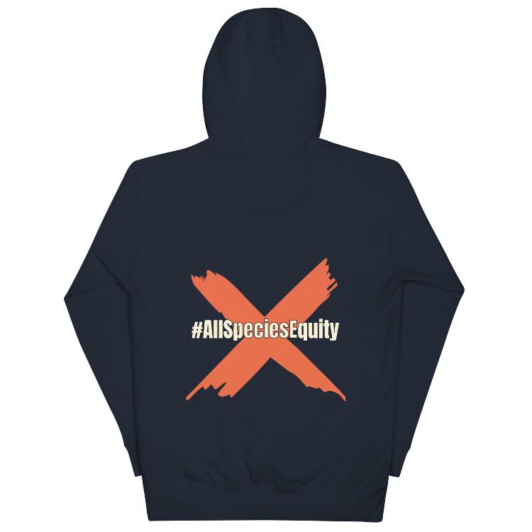 Premium unisex hoodie with #AllSpeciesEquity and campaign symbols