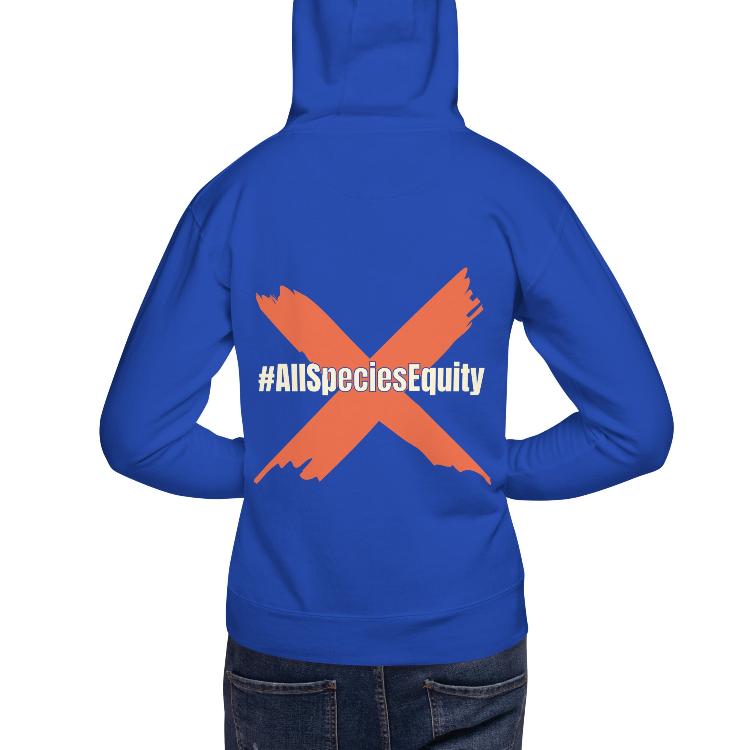 Premium unisex hoodie with #AllSpeciesEquity and campaign symbols