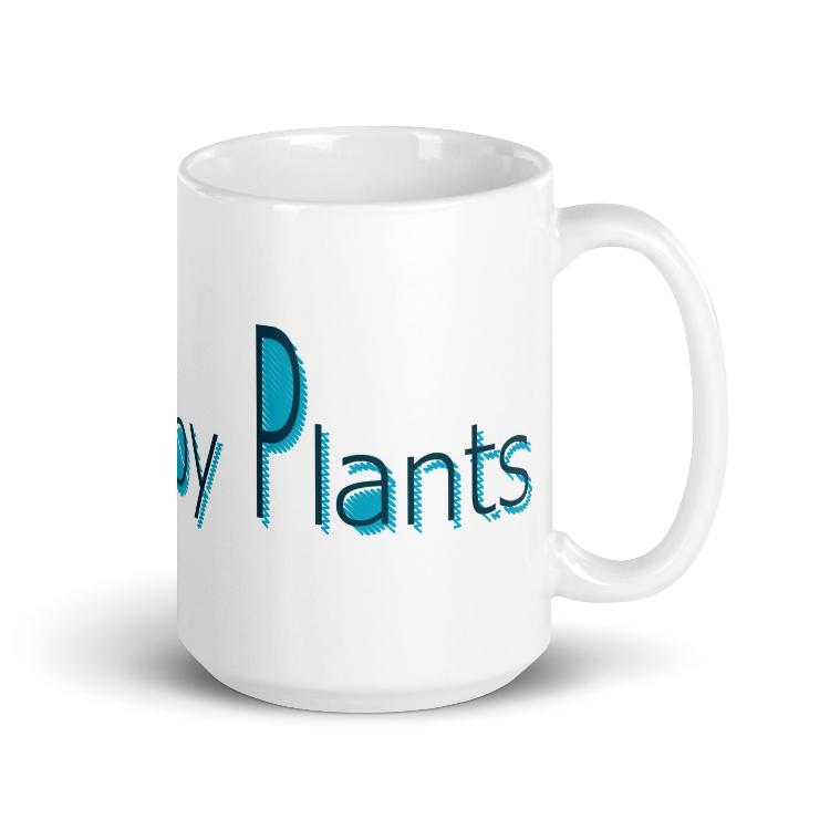 Glossy mug with "Powered by Plants" slogan print