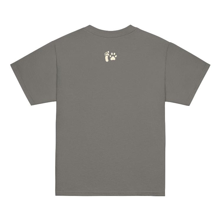 Vegetizer Youth Classic Tee featuring the All Species Equity campaign symbol and hashtag #AllSpeciesEquity. The design includes a human foot and animal paw, symbolizing unity. Made from 100% cotton, pre-shrunk fabric, classic fit, suitable for kids