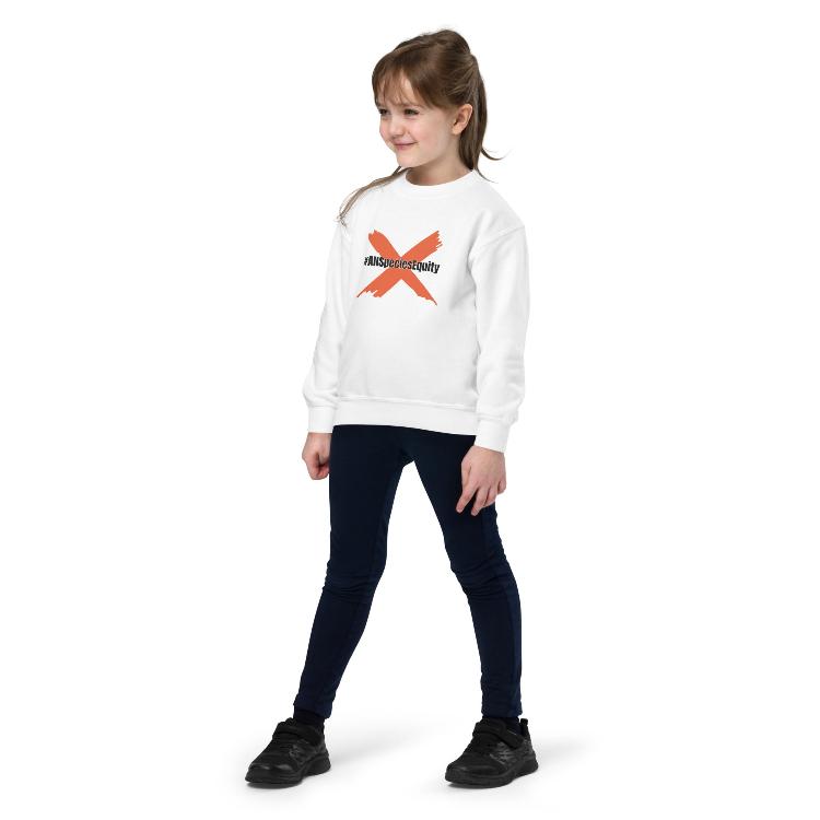 Vegetizer Youth Crewneck Sweatshirt with #AllSpeciesEquity print, promoting animal rights and equality